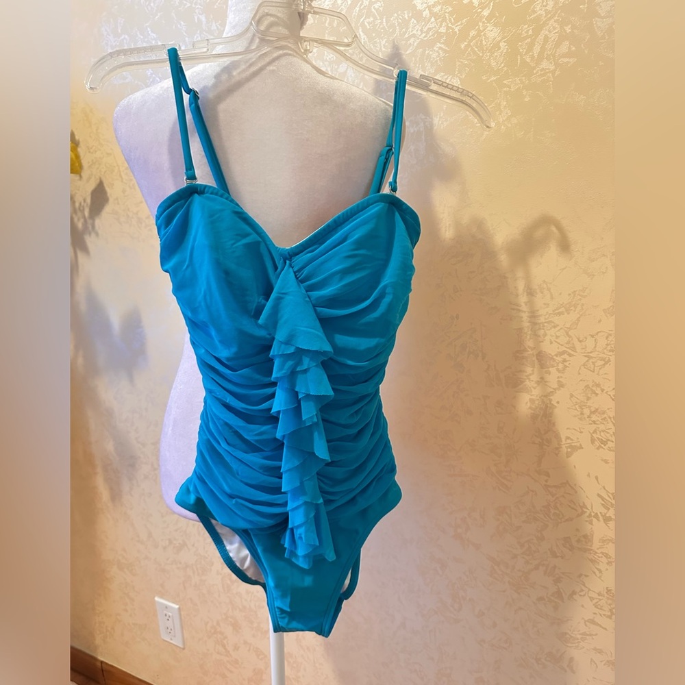 Elegant Teal Ruffled One-Piece Swimsuit